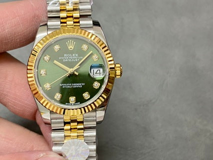 Lady-Datejust 28mm | Rolesor Amarillo y Esfera Verde con Diamantes